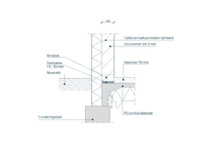 Detail: Kalkzandsteen langsgevel met stucwerk en PS-combinatievloer