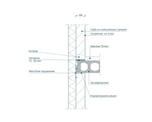 Detail: Kalkzandsteen langsgevel met stucwerk, wandvloer koppelanker en kanaalplaatvloer