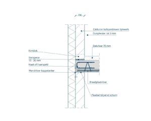 Detail: Kalkzandsteen langsgevel met stucwerk, wandvloer koppelanker en breedplaatvloer