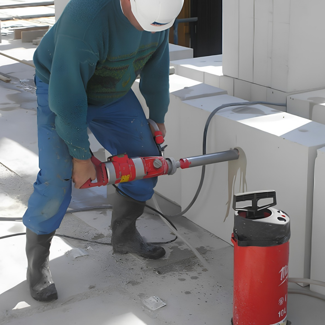 Verwerker boort een gaatje in het element, waar de CP-beugel geplaatst kan worden.